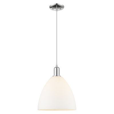 Arcadia - Bristol - Mini-luminaire suspendu à cordon 1 lumière 12 po - Finition chrome poli - Abat-jour blanc mat