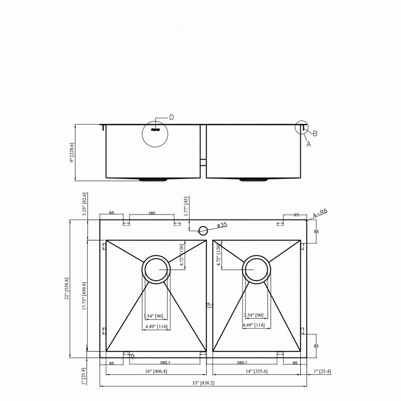 Double Bowl Drop In Sink, 33" X 22" X 9" Gunmetal Black  Double Bowl Kitchen Sink 16 Gauge With Two Deep Basin