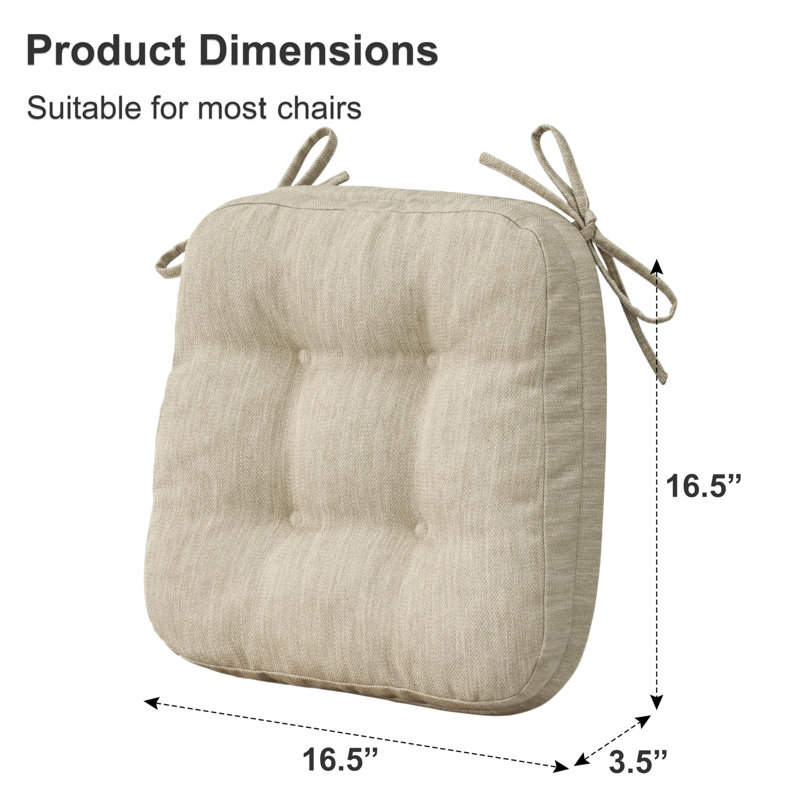 Chair Cushions For Dining Chairs 4 Pack, Tufted Memory Foam Kitchen Seat Cushions, Non-Slip Chair Pads With Ties, Beige, Set Of 4