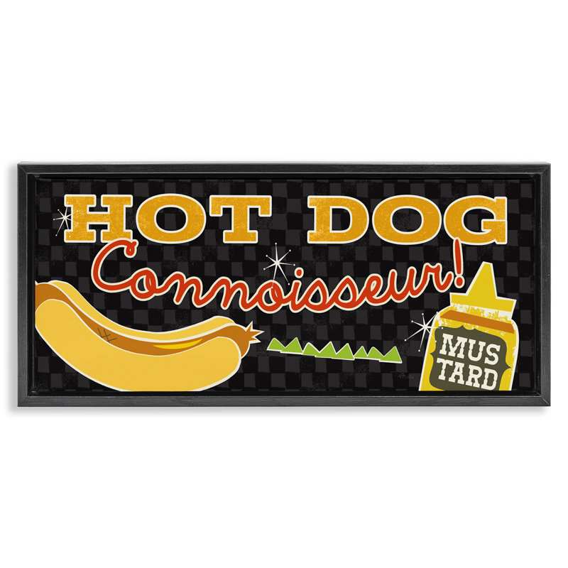 «Hot Dog Connoisseur», art mural encadré par Pela Studio, H 11 po x l 25 po, Cadre flottant noir de jais