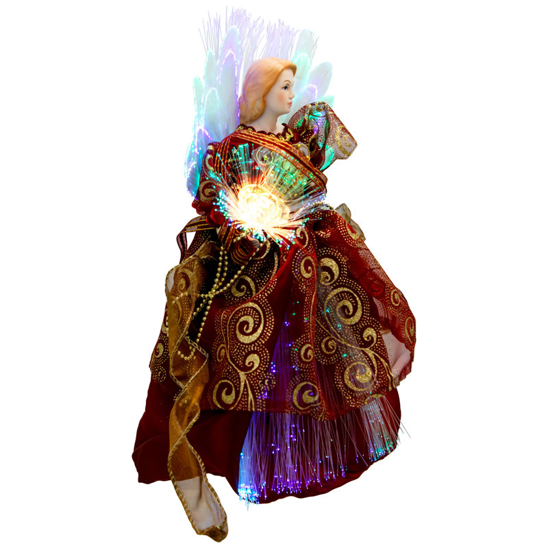 Lighted Fiber Optic Angel Christmas Tree Topper - 12" - Burgundy