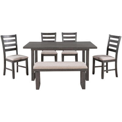 Wood Dining Room Set Rrectangle Table And 4 Chairs With Bench, Family Furniture Set Of 6 -  Red Barrel StudioÂ®, 7858938CC3FF4FE2B46F6C28EE6052C4