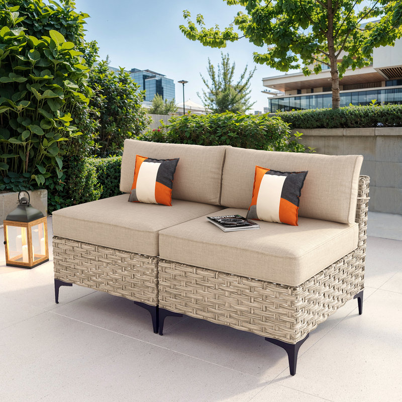 Ensemble de canapé d'extérieur en osier avec coussins, Beige