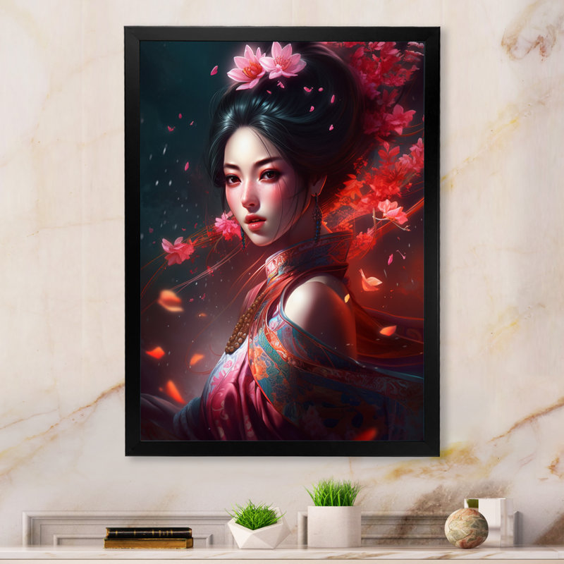 «Asian Asian Floral Warriors II» - Impression, Cadre d'angle fermé noir, H 20 po x l 12 po x P 1 po