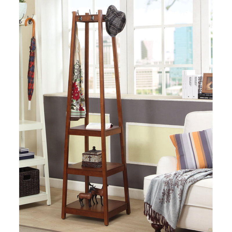 Coat Rack w/ 3-Tier Storage Shelves in Espresso Finish