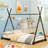 Metal Twin Size House Platform Bed With Triangle Structure-1953352811