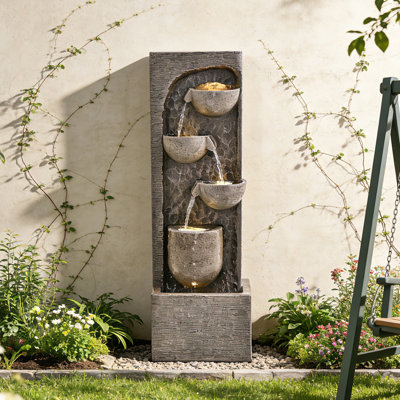  3-tiers Indoor/outdoor Bowls Water Fountain With Led Lights & Pump - 40in H Floor-standing Cascading Water Feature - Suitable For Deck, Patio, Porch, Yard Decor,home Decor
