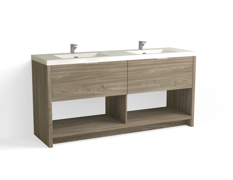 Vista 72" W Freestanding Double Bathroom Vanity, White Gloss, Nimbus/Satin Nickel, Single-Hole