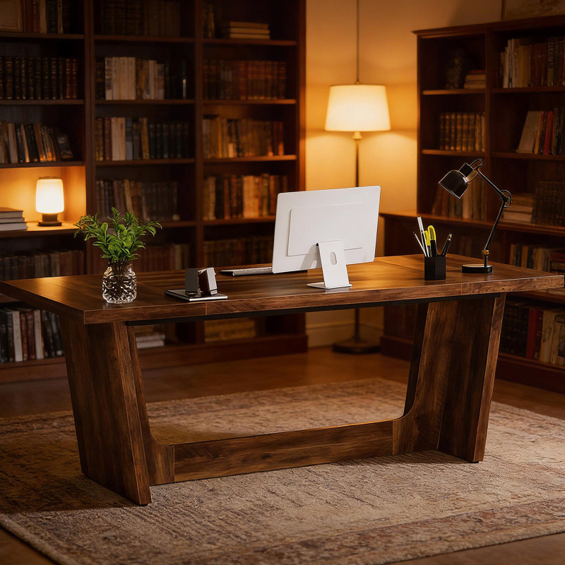 Large Executive Desk,Industrial Computer Desk,Conference Table, Brown