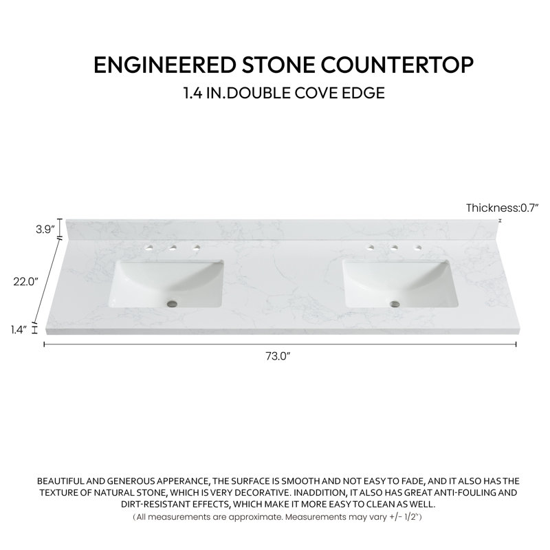 Jaen 73'' Reticulated Grey Stone Double Sink Vanity Top