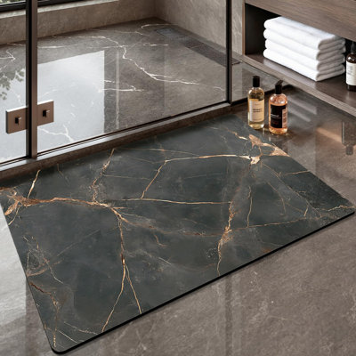Ultra Thin Bath Mat, Non Slip Quick Dry Rugs,Absorbent Marble Bathmat,Washable Rubber Mats for Shower Floor,in Front of Bathtub,Bathroom Decor, Veined Marble-Patterned