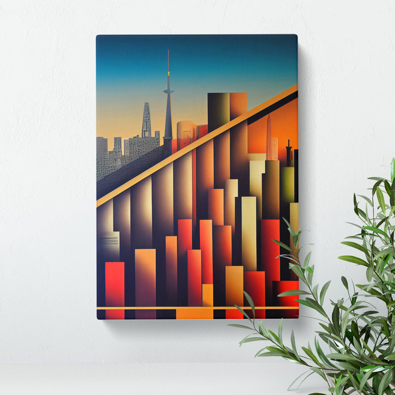 City Skyline Retro Art No.6 - Print, Wrapped Canvas, 50cm H x 35cm W x 3cm D, No Matte
