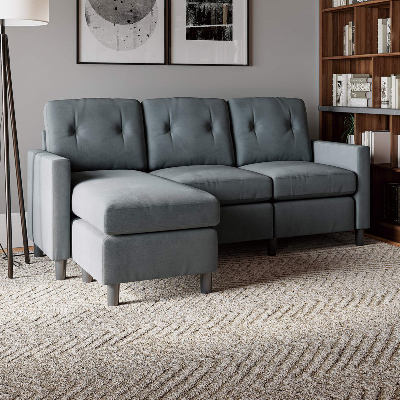 Mayko Upholstered L-Shaped Sectional Reversible, Green 100% Polyester