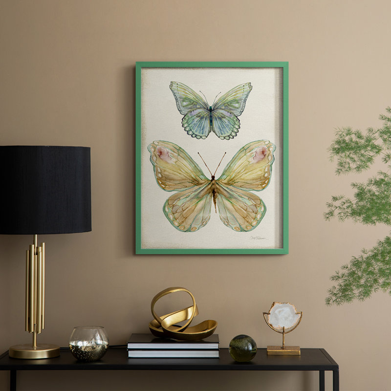 «Botanical Butterfly II», reproduction encadrée - bois massif, H 11 po x l 9 po, Vert