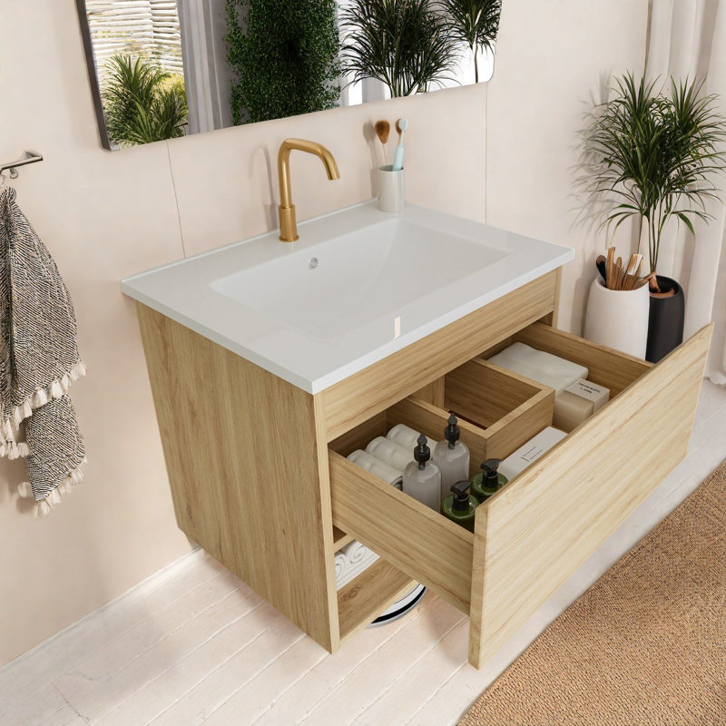 Meuble-lavabo moderne en chêne (doit inclure le meuble-lavabo et le lavabo) avec rangement