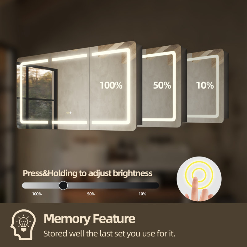 Frantzeska 60"Wx32"H Recessed/Surface Mount Medicine Cabinet with Mirror, Defogger, Dimmer, Outlets & USBs and Interior Mirror