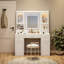 Grande coiffeuse, bureau de coiffeuse élégant avec grand miroir et lumières, coiffeuse de maquillage avec prise de courant pour la chambre à coucher, blanc