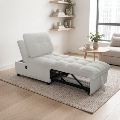 70" Length Convertible Chair With USB Charging Port, Side Pockets, And Adjustable Backrest