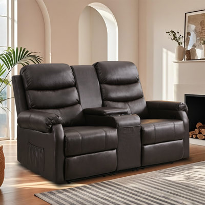 Manual Reclining Loveseat Sofa With Cup Holders & Storage Console For Living Room, RV, Home Theater