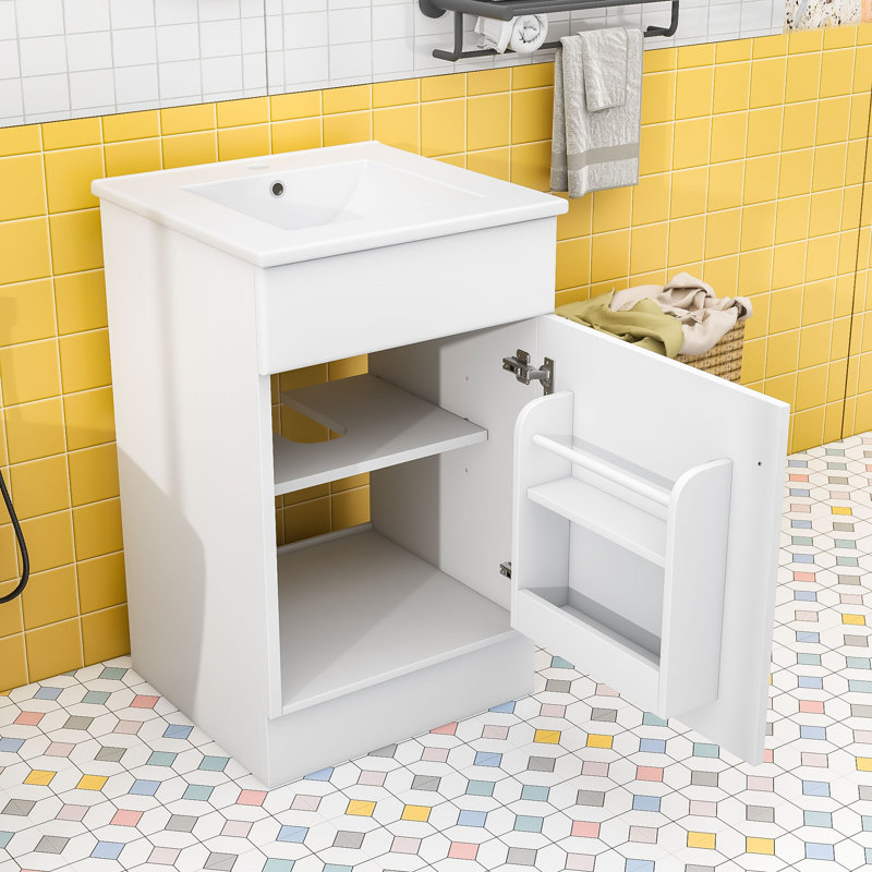 Meuble-lavabo moderne avec lavabo résistant à l'eau et tablette réglable, Blanc