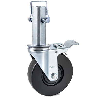 4 Pack 5Inch Scaffolding Rubber Swivel Caster Wheels With Dual Locking Heavy Duty Casters 1.25Inch Square Stem 440LBS Capacity Per Wheel