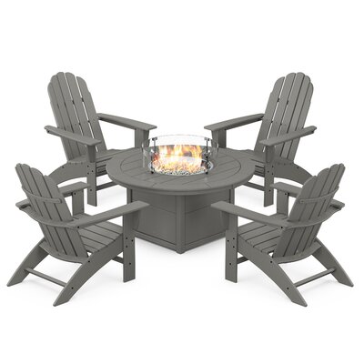 Vineyard Curveback Adirondack 5-Piece Conversation Set with Fire Pit Table -  POLYWOOD®, PWS709-1-GY