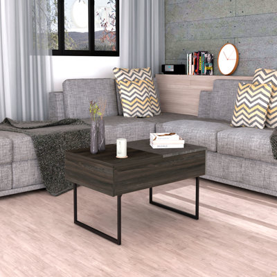 Table basse à plateau relevable, un tiroir, deux pieds
