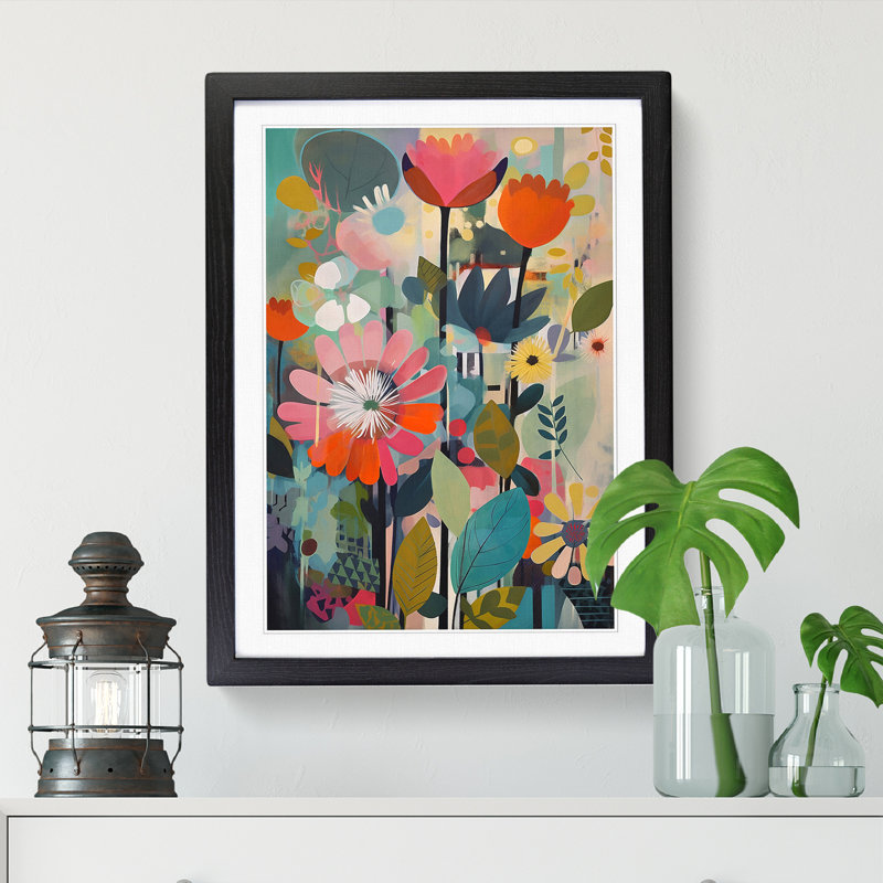 FRM-V0523-944X Flowers Orphism Design Vol.9 - Picture Frame Print, 34cm H x 25cm W x 2cm D, Black