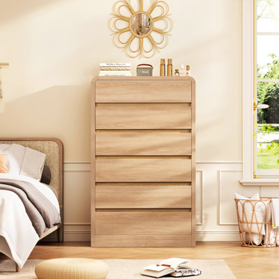 Commode haute 49,2 po avec commode à profil incurvé, commode haute pour chambre à coucher avec 6 tiroirs