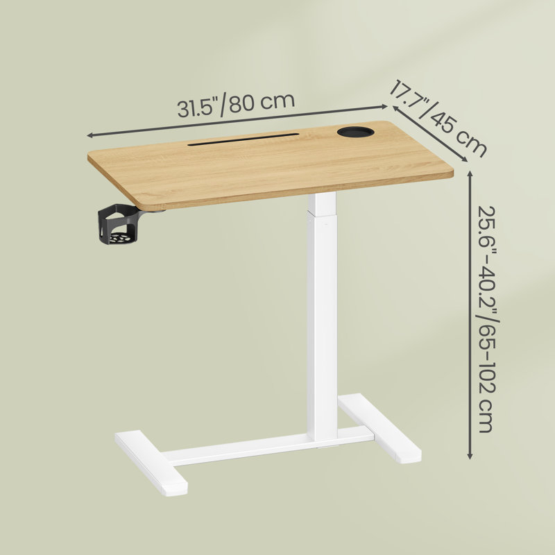 Adjustable Metal Base Standing Desk, 102cm. H x 80cm. W x 45cm. D, Brown/White