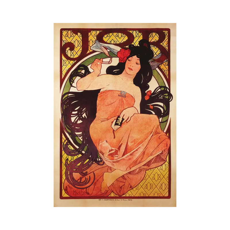 JOB Rolling Papers Advertisement by Alphonse Mucha - Wrapped Canvas Print, 101.6 cm H x 66.04 cm W