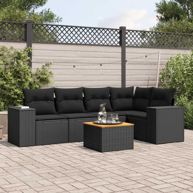  Ensemble de canapé de jardin noir, Noir, Noir