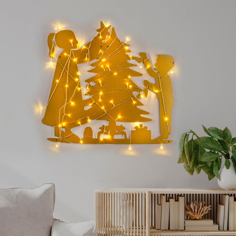 Elegant Decorative Metal Wall Accessory, Gold Finish, 15.4 x 25.2 inches | 100% Metal, Thickness: 0.05 inches | Battery Operated (3 AA), 500 cm Cable, Easy Wall Mount Design | Chic Home Décor for Any Space
