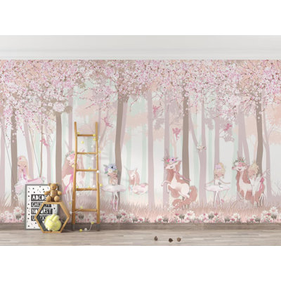 Fairy Unicorn Forest Wallpaper – Pink Princess Kids Wall Mural