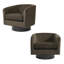 Fauteuil demi-tonneau pivotant en velours de café avec base en bois massif Everett Applewold-107639666