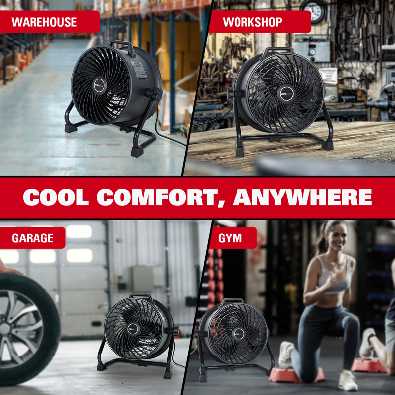 ECOMAX 16" High  Velocity Drum Fan, 3-Speed Heavy Duty Industrial Metal Shop Fan with 1800 CFM, Floor Fan for Commercial, Garage, Greenhouse and Gym
