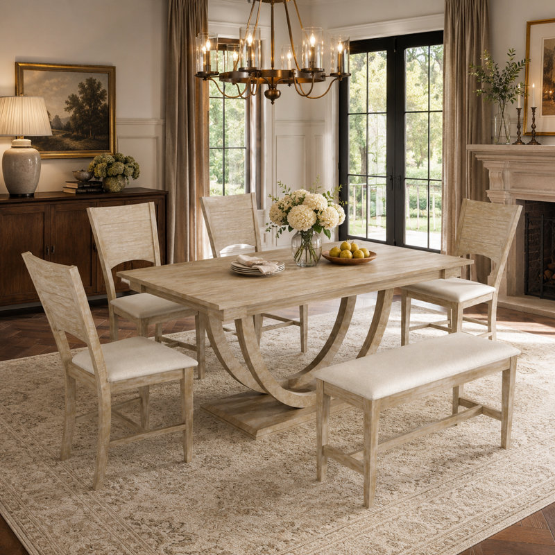 Kreshnik 6 - Person Trestle Dining Set, Natural