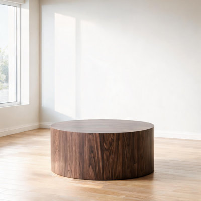 Round Coffee Table for Small Spaces, 23.6-Inch Drum Shape in Brown-Toned Wood Look, Compact Modern Accent Table