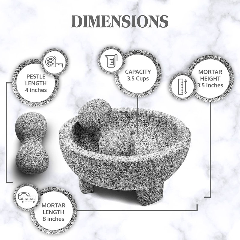 6-Inch Gray Granite Molcajete with Pestle for Grinding and Mashing
