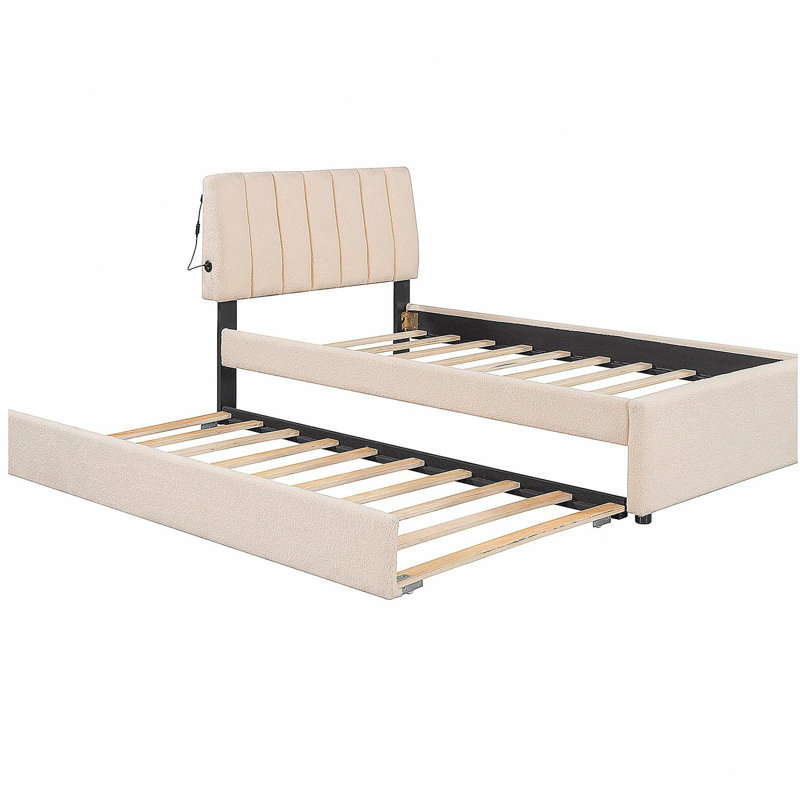 Lit plateforme à plateau-coussin double Teddy, Beige