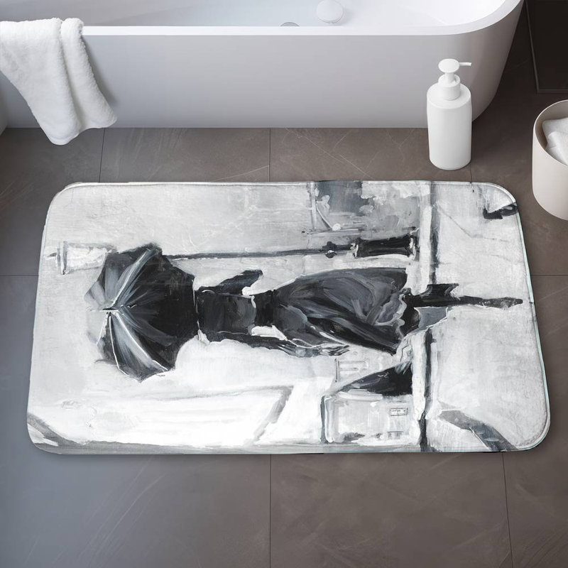Woman running in the rain Bath Mat with Non-Slip Backing - Quick Dry Memory Foam Bathroom Rug - Absorbent - Modern Plush Spa-Style - Machine Washable