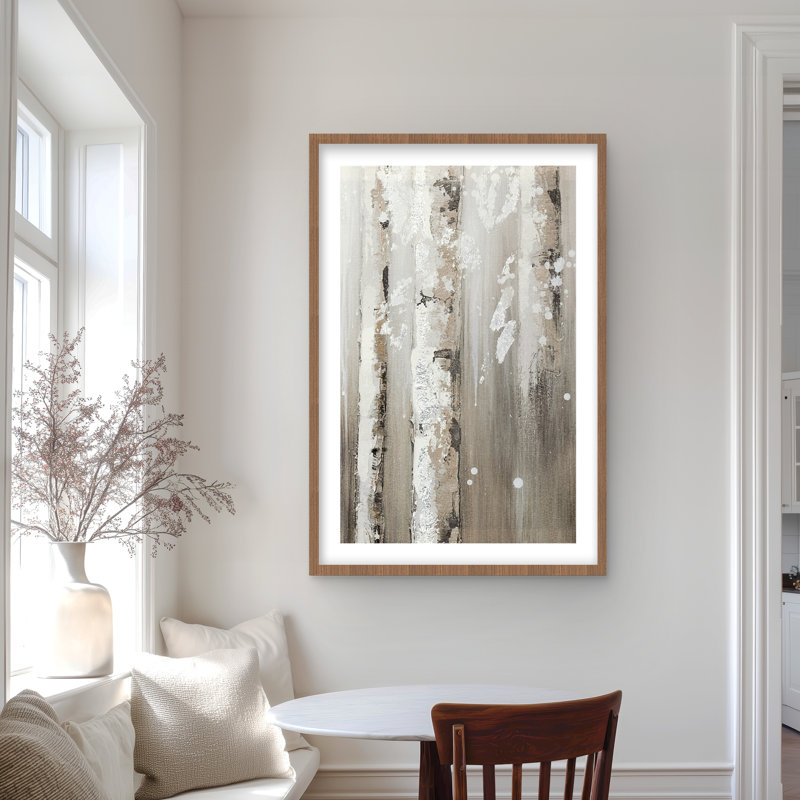 Délicats bouleaux - reproduction encadrée contemporaine mate, H 36 po x l 24 po, Brun