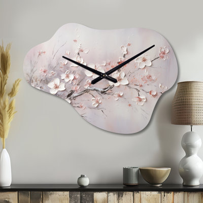 Horloge murale en métal rose et gris - fleurs asymétriques