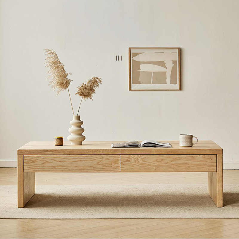 Ash wood solid wood coffee table, 15.7" H x 47.2" L x 27.6" W
