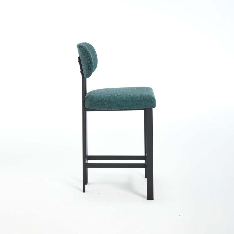 Bar Stools Set Of 2, Modern Upholstered Fabric Counter Height Barstools, Kitchen Island Chairs With Metal Legs, Antique Green