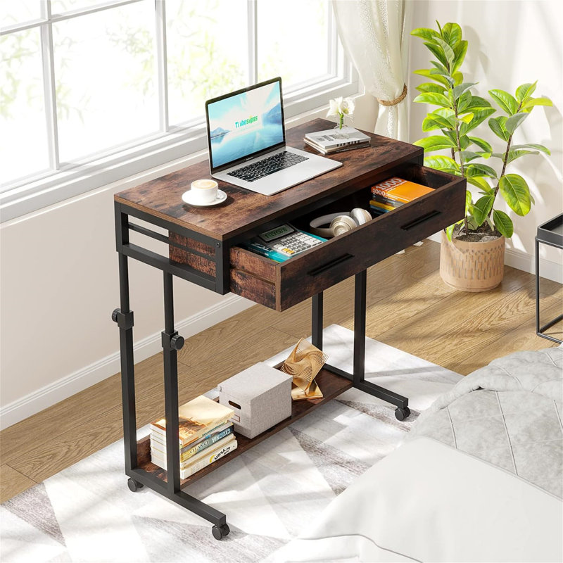 Bureau portable pour ordinateur portable avec tiroir et roulettes