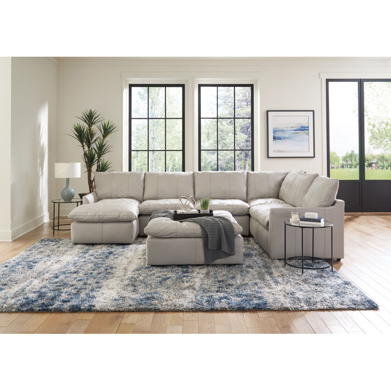 Canapé modulaire en cuir véritable 4 pièces avec repose-pieds assorti, Orienté à gauche (vu de face)