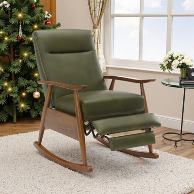 Fauteuil inclinable de 42 po de large avec dossier en bois et accoudoirs rembourrés de gel et cuir
