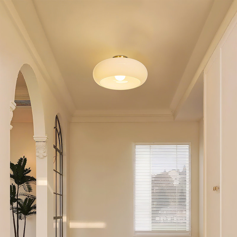 Plafonnier semi-encastré Mid-Century moderne beige, H 7,28 po x l 15,75 po x P 15,75 po