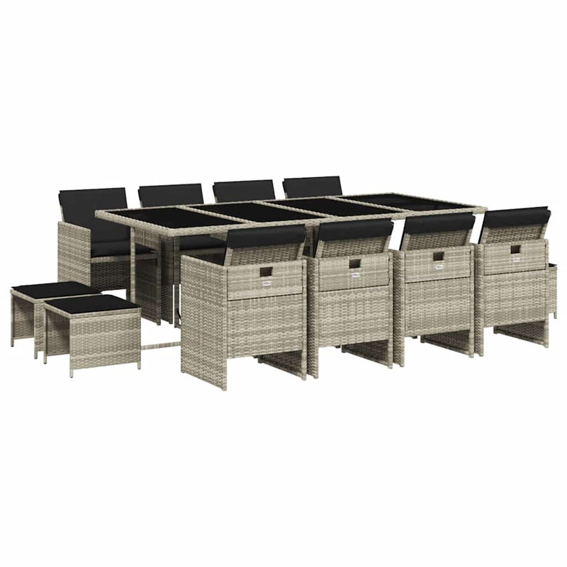 Patio Dining Set Table,, Light Grey; Black, 73 cm H x 220 cm W x 106 cm D, Black
